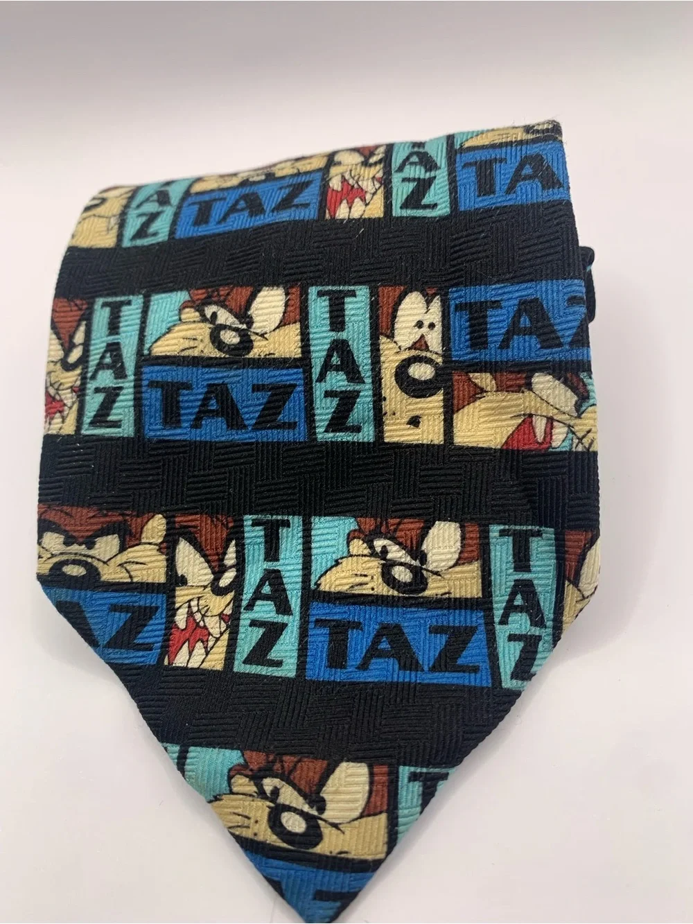 Warner Bros. Taz Block Stripe Tie in Black, Blue and Tan RARE COLLECTION